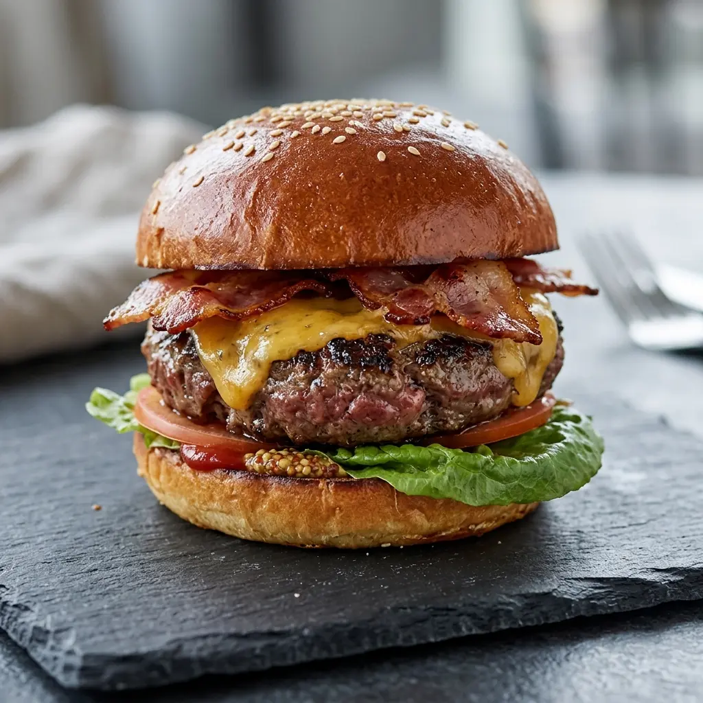 Fotó a tálalásra kész Baconös cheeseburger ételről