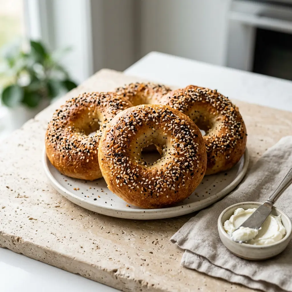 Fotó a tálalásra kész Bagel forrólevegős sütőben ételről