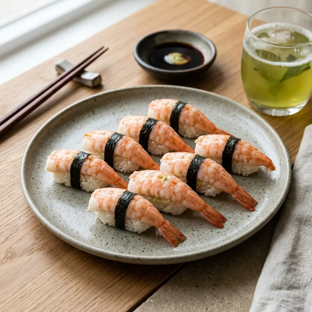 Fotó a tálalásra kész Ebi sushi ételről