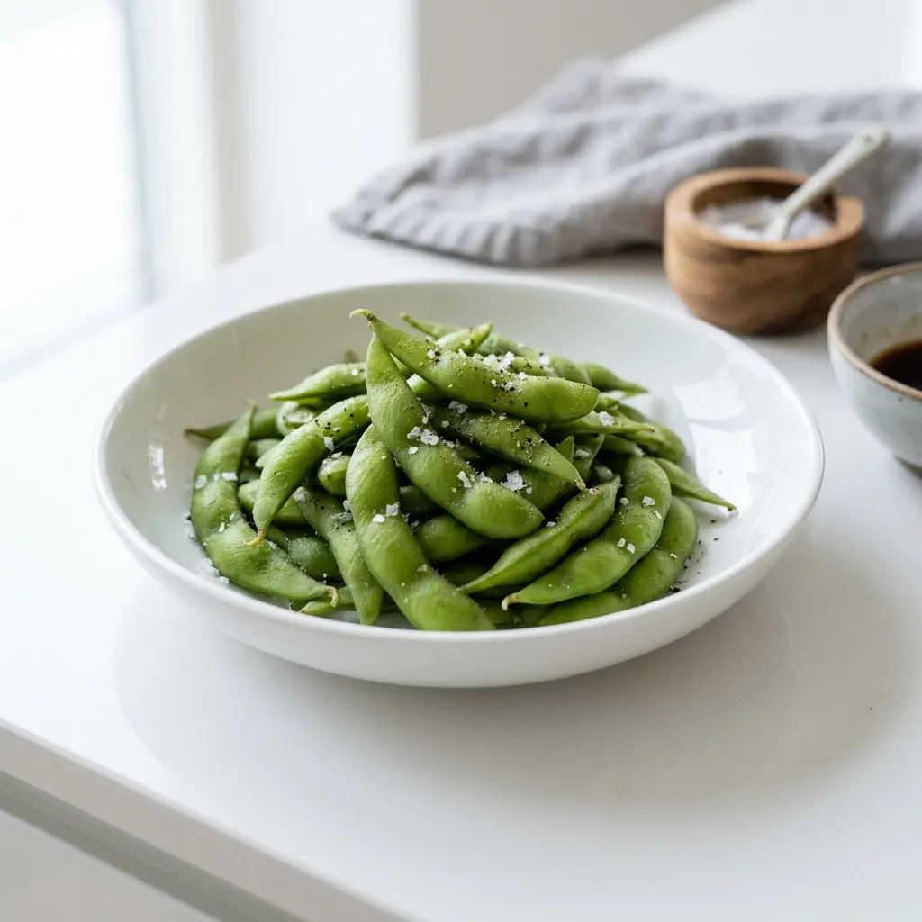 Fotó a tálalásra kész Edamame bab ételről