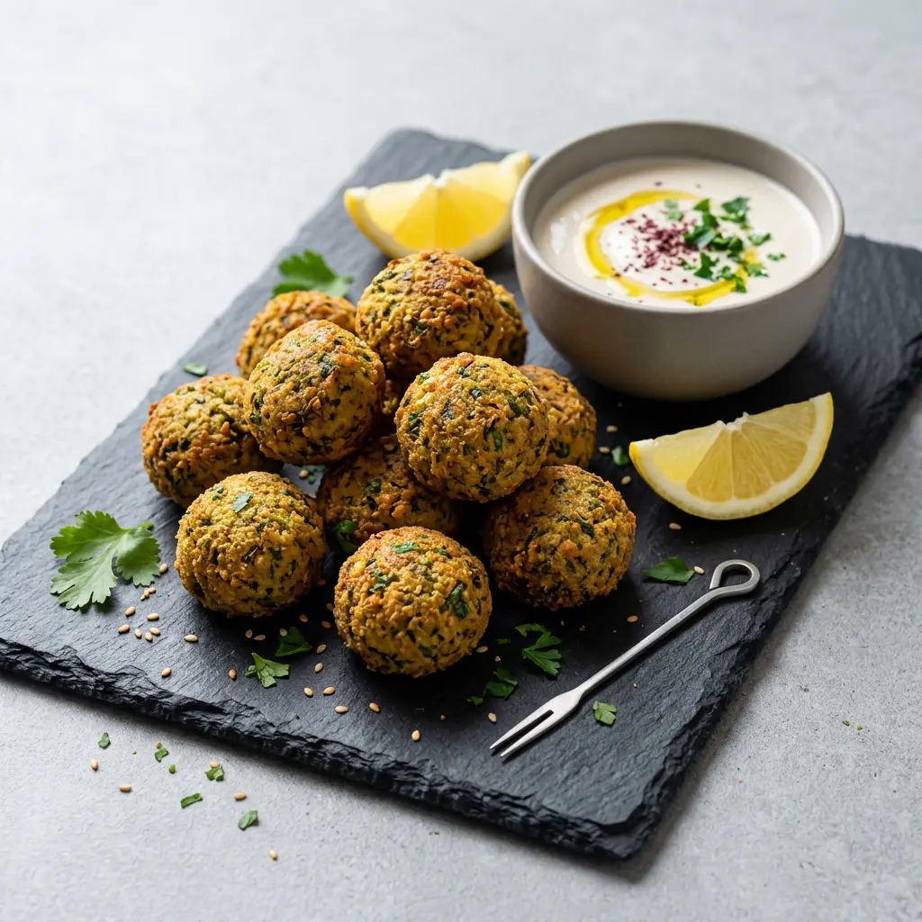 Fotó a tálalásra kész Fagyasztott falafel forrólevegős sütőben ételről