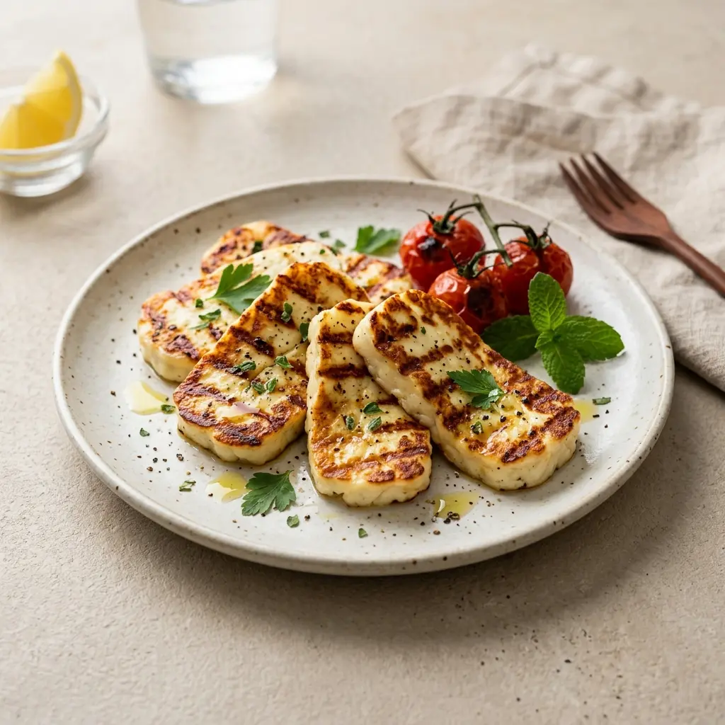 Fotó a tálalásra kész Grillezett halloumi ételről