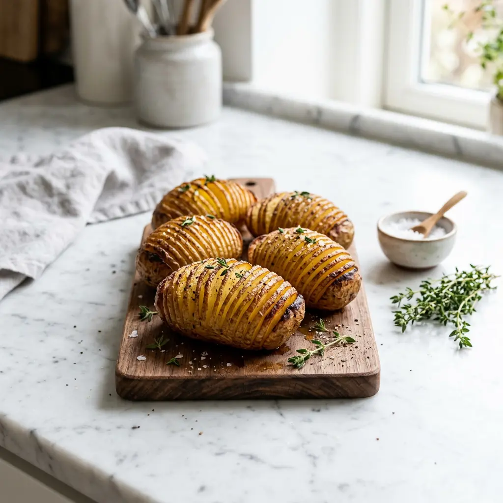 Fotó a tálalásra kész Hasselback burgonya forrólevegős sütőben ételről