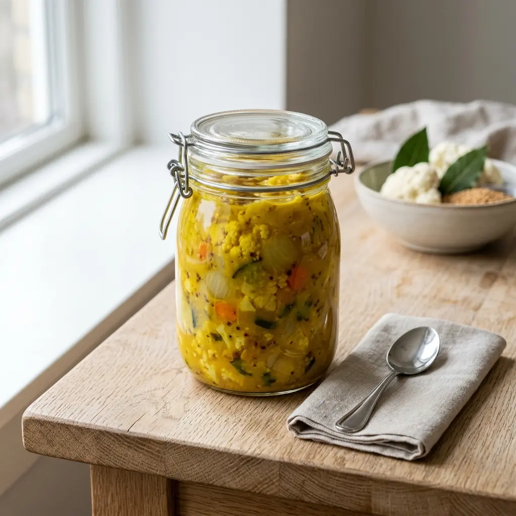 Fotó a tálalásra kész Házi piccalilli ételről