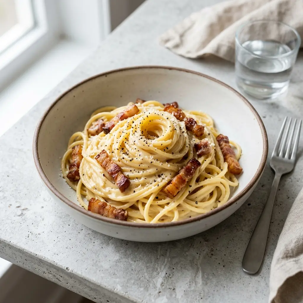 Fotó a tálalásra kész Klasszikus carbonara ételről