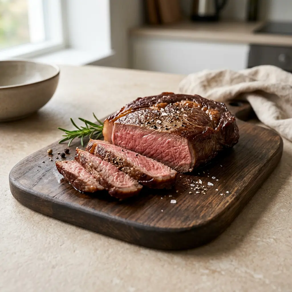 Fotó a tálalásra kész Marhasteak forrólevegős sütőben ételről