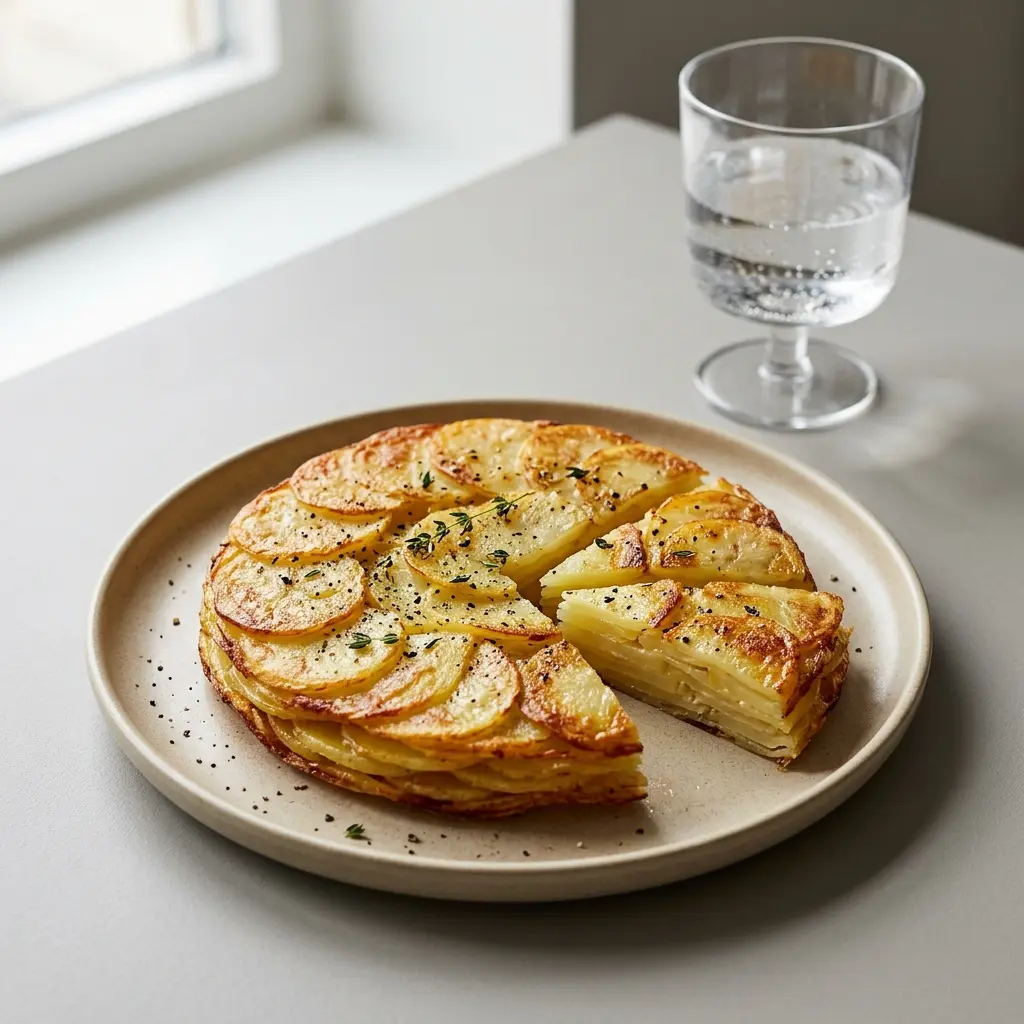 Fotó a tálalásra kész Pommes Anna ételről
