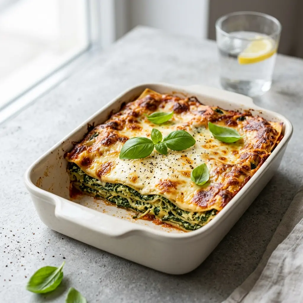 Fotó a tálalásra kész Spenótos lasagne ételről