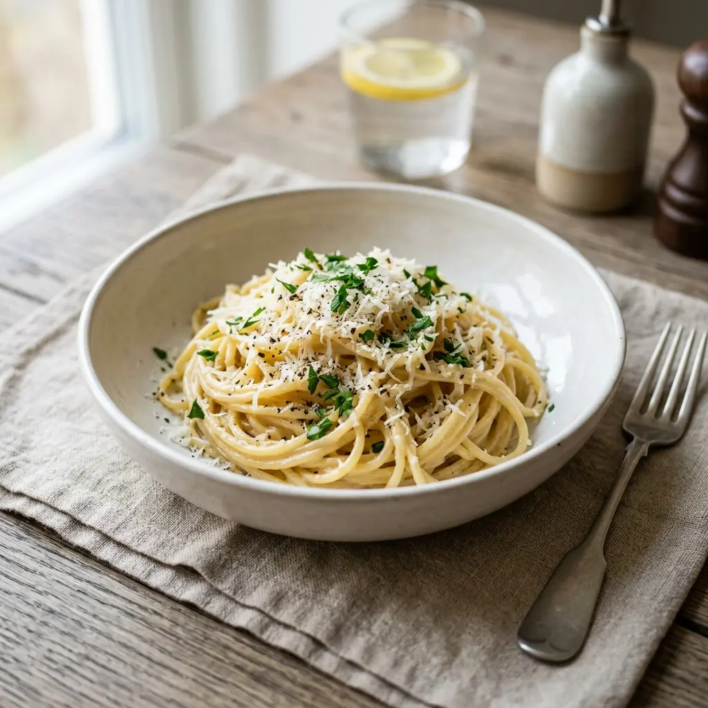 Fotó a tálalásra kész Tészta parmezánnal ételről