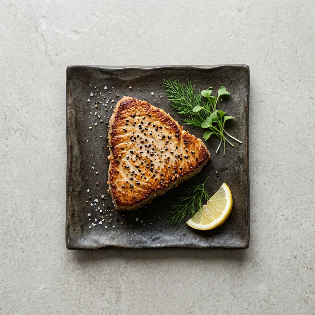 Fotó a tálalásra kész Tonhalsteak forrólevegős sütőben ételről