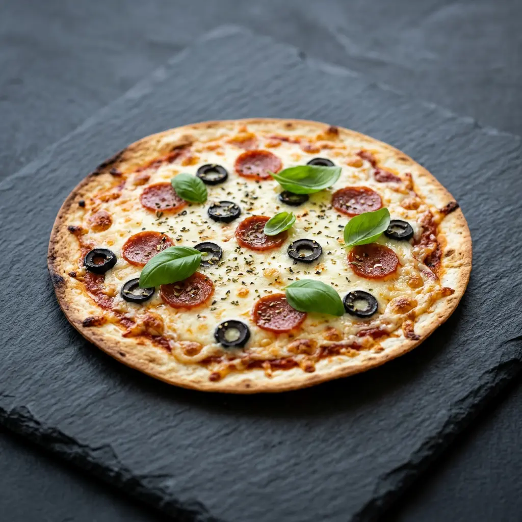 Fotó a tálalásra kész Tortillapizza forrólevegős sütőben ételről