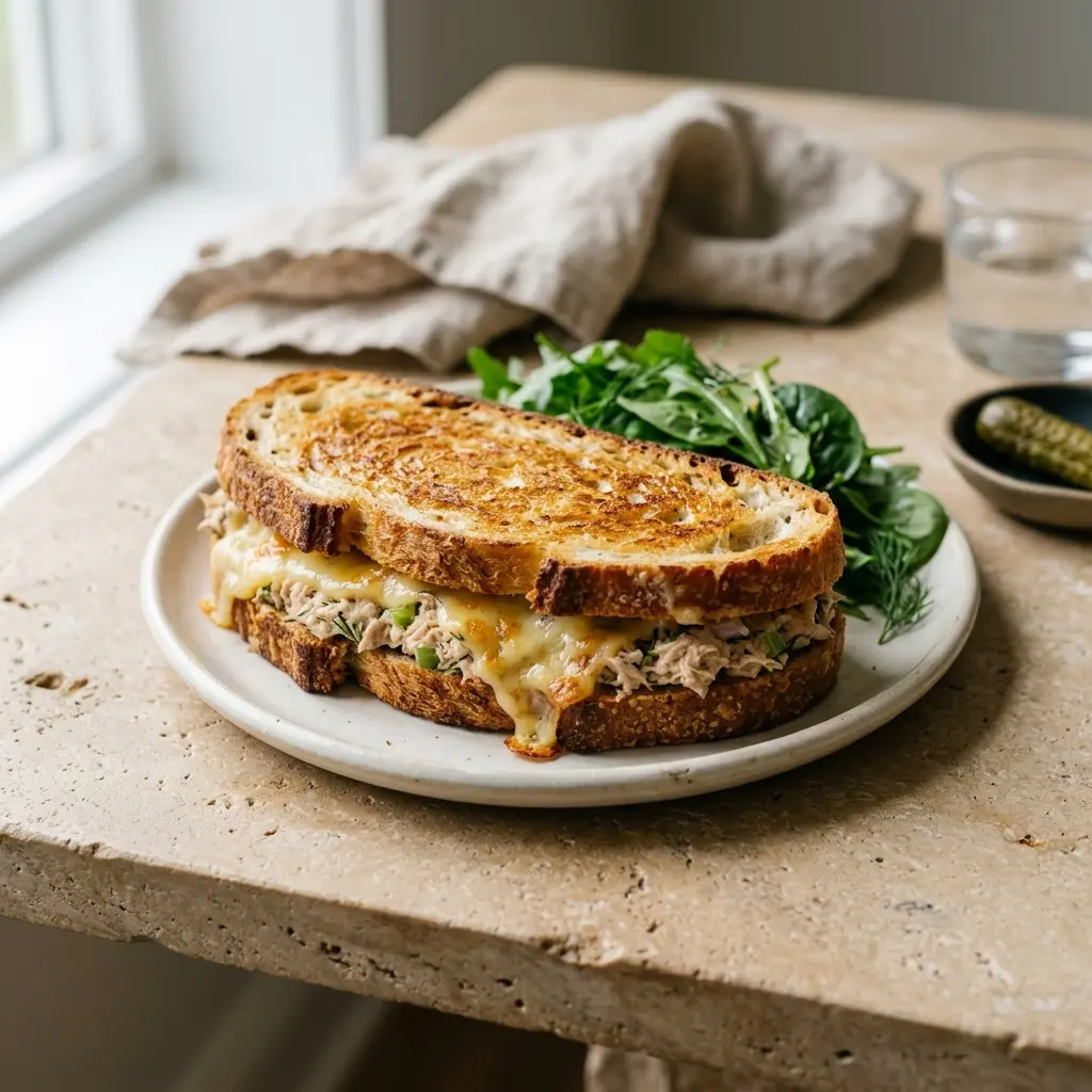 Fotó a tálalásra kész Tuna melt ételről