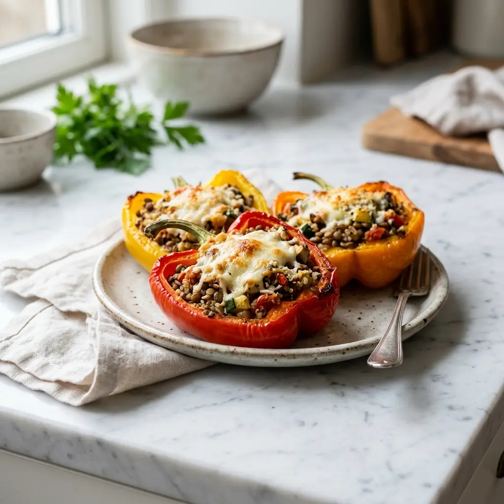 Fotó a tálalásra kész Vegetáriánus töltött paprika ételről